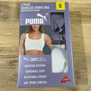 NEW Puma Women's S 2-Pack Seamless Sports Bra Square Neck White Purple